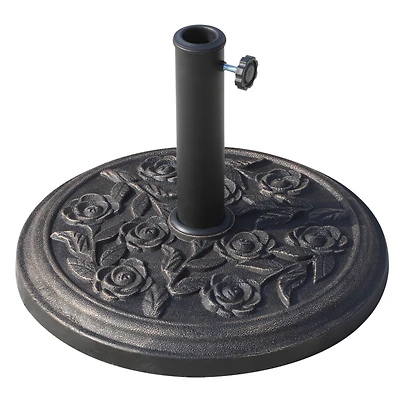 18" 20 lbs Round Resin Umbrella Base Stand Market Parasol Holder with Decorative Rose Floral Pattern & Easy Setup, for 1.5", 1.89" Pole