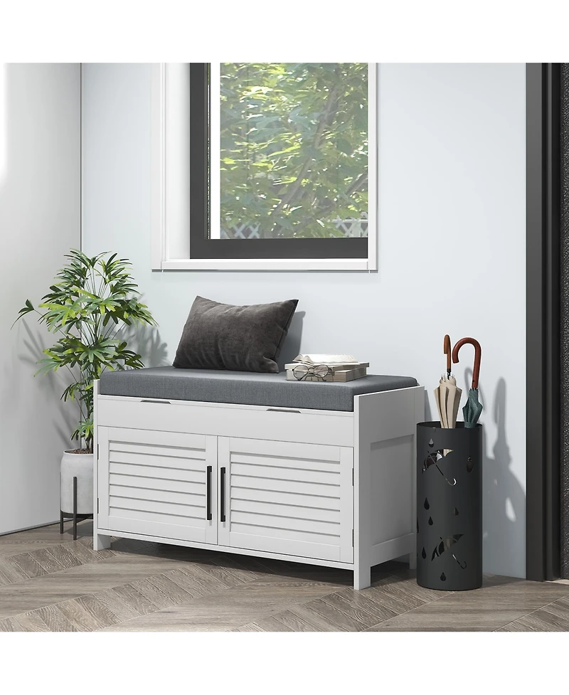 Shoe Bench, Entryway Bench with Shoe Storage, Cushion, Hidden Compartments, Adjustable Shelves and Shutter Doors, 35.4" Shoe Organizer for Entryw