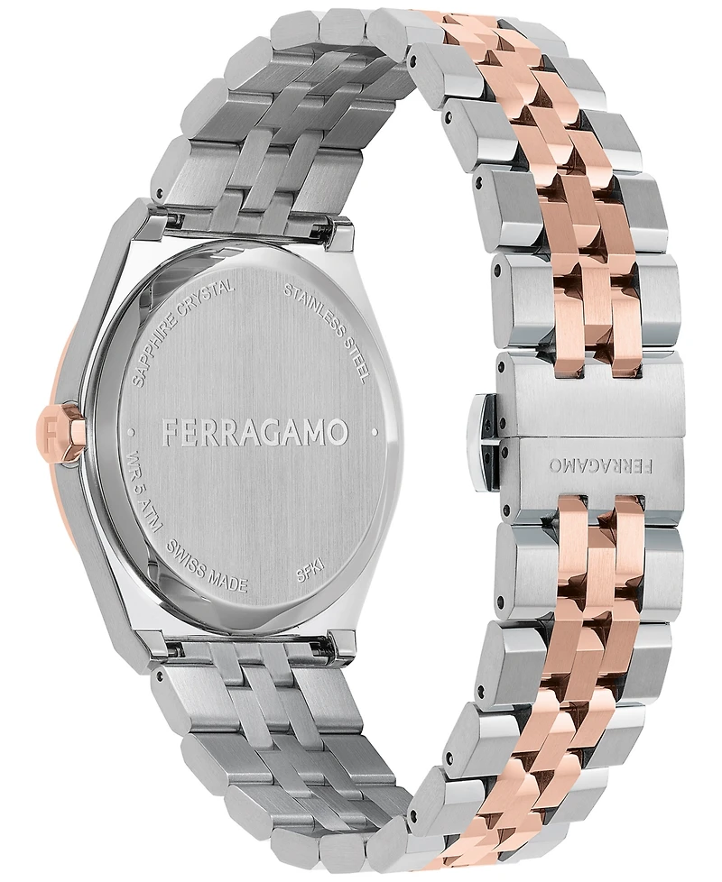 Ferragamo Men's Swiss Diamond (1/20 ct. t.w.) Two-Tone Stainless Steel Bracelet Watch 40mm