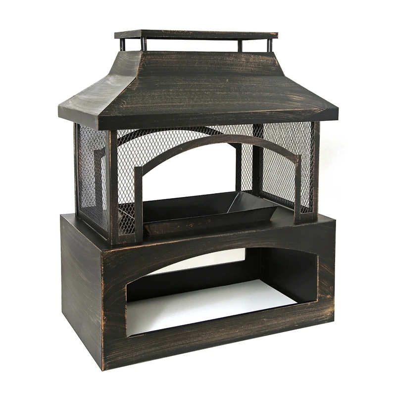 Streamdale Outdoor Wood-Burning Fireplace with Built-in Log Storage