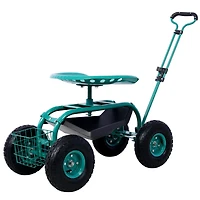 Rolling Garden Scooter Garden Cart Seat with Wheels and Tool Tray, 360 Swivel Seat, Green--refurbished
