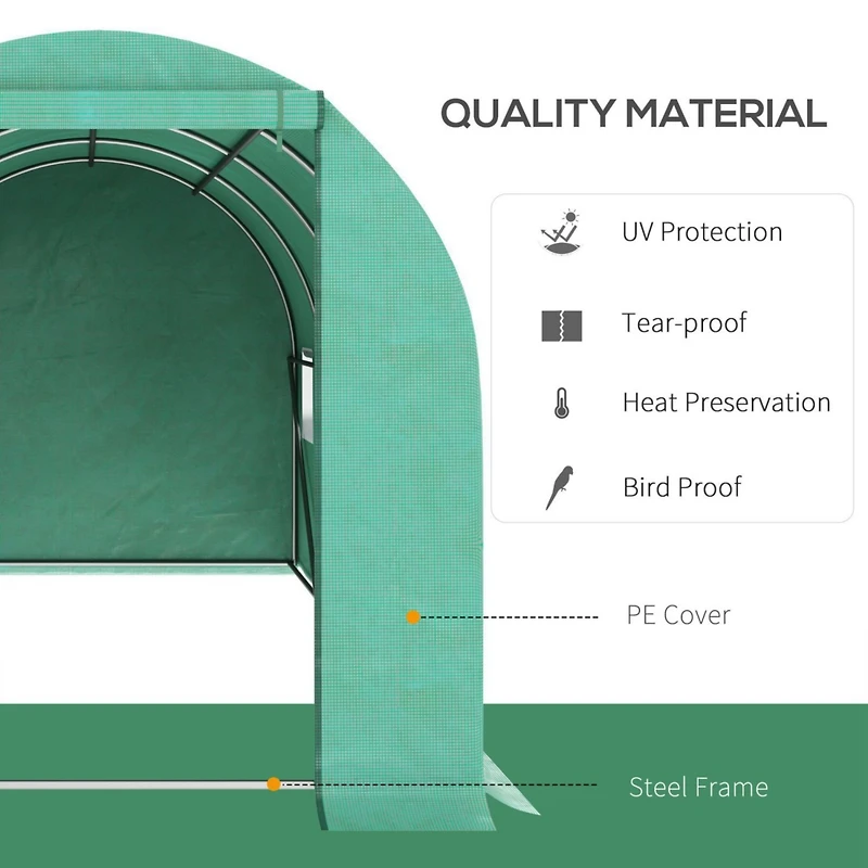 15' x 7' x 6.5' Walk-in Tunnel Hoop Greenhouse, Green House with Polyethylene Pe Cover, Steel Frame, Roll-Up Zipper Door & Windows for Flowers, Vegeta