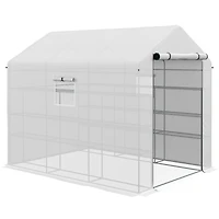 8' x 6' x 7' Walk-in Greenhouse with Mesh Door and Windows, 18 Shelf Green House with Trellis, Plant Labels, Uv protective for Growing Flowers, Herbs,