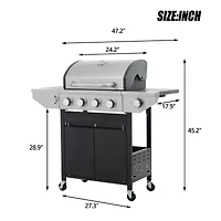 Streamdale 4-Burner Propane Gas Grill with Side Burner