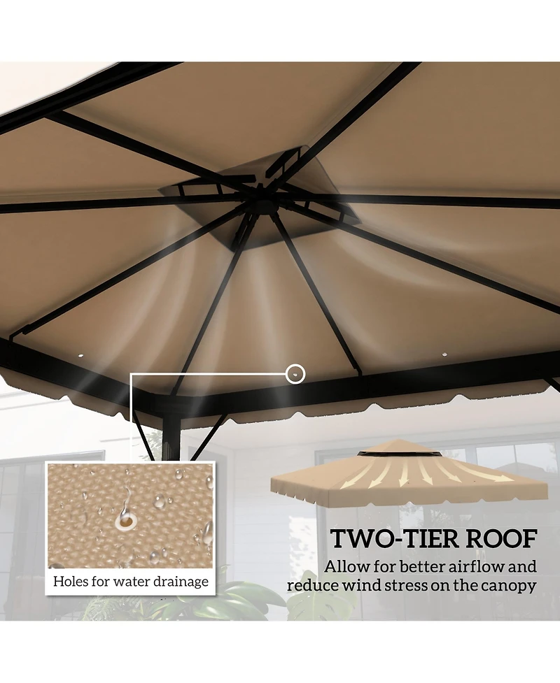 9.8' x 9.8' Gazebo Replacement Canopy, Gazebo Top Cover with Double Vented Roof for Garden Patio Outdoor (Top Only), Khaki
