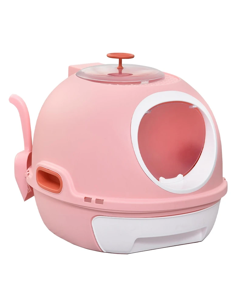 Covered Litter Box, Litter Box with a Lid, Scoop Enclosed Drawer & Skylight for Cats That's Easy to Clean, Pink