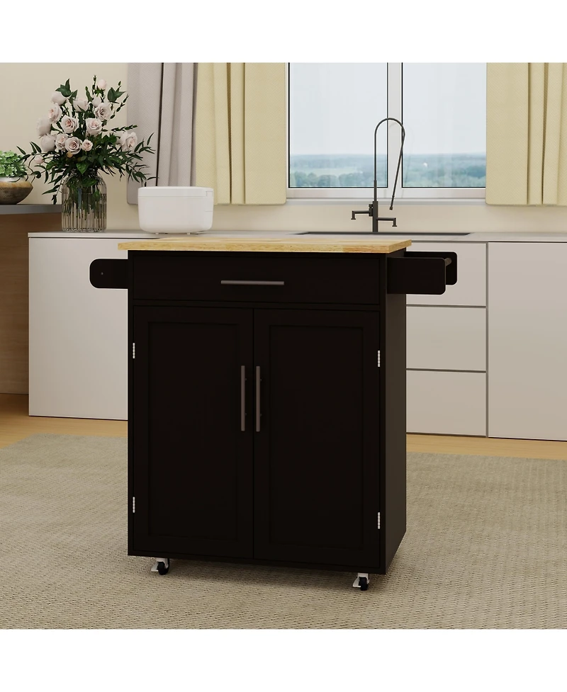 Streamdale Rolling Kitchen Cart with Drawer, Doors, Shelves, Towel & Seasoning Racks