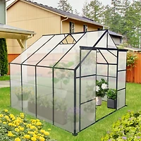 8x8 Ft Double Door Polycarbonate Greenhouse Raised Base and Anchor Aluminum Heavy Duty Walk-in Greenhouses for Outdoor Backyard in All Season, Black