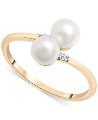 Cultured Freshwater Pearl (5mm) & Diamond Accent Bypass Ring in 10k Gold