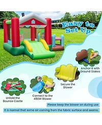 Costway 4-in-1 Farm Themed Inflatable Bounce House with Slide Ball Pit & Basketball Hoop