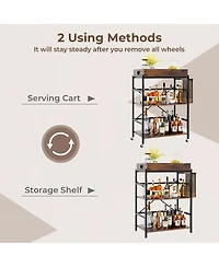 3-Tier Bar Cart with Detachable Tray 4 Lockable Casters & 1 Handy Handle
