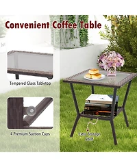 Costway 3 Pcs Patio Rocker Set Outdoor Wicker Rocking Chairs with Double-Layer Coffee Table