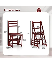 Costway Toddler 3-Step Folding Step Ladder Chair with Bamboo Frame Convertible Stool Reddish