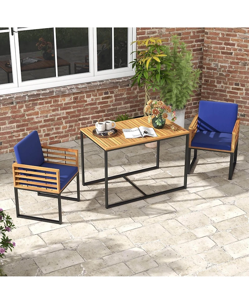 Costway 3 Pcs Patio Dining Table Set with Bistro Chairs Large Coffee Table Seat Cushions