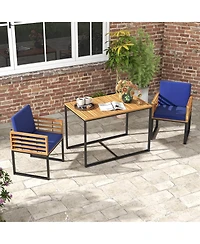 Costway 3 Pcs Patio Dining Table Set with Bistro Chairs Large Coffee Table Seat Cushions