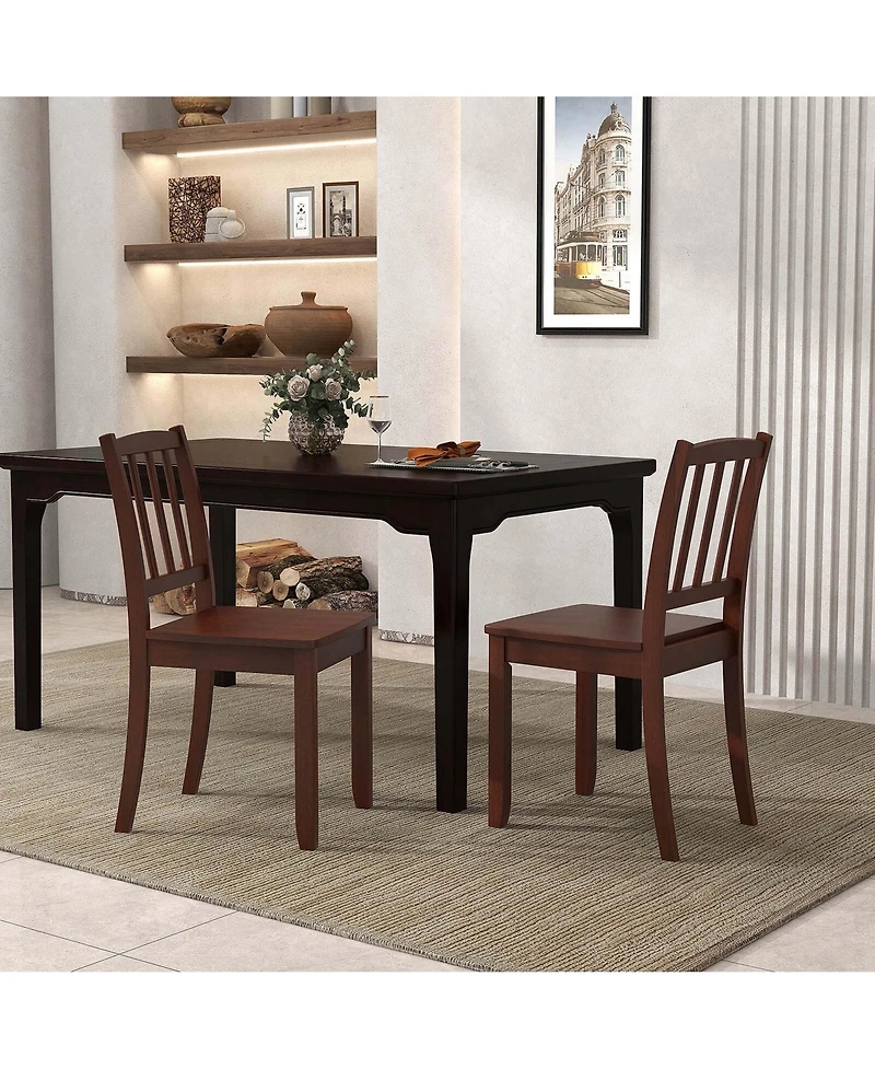 Wood Dining Chair Set of 2 with Rubber Legs Curved Backrest for Kitchen