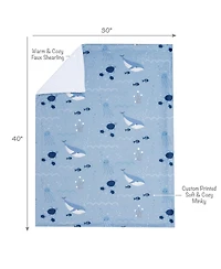Lambs & Ivy Bubbles & Squirt Blue Ocean/Aquatic Whale Soft Fleece Baby Blanket