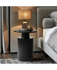 LuxenHome Black Finish Fir and Mdf Wood Accent Round Table