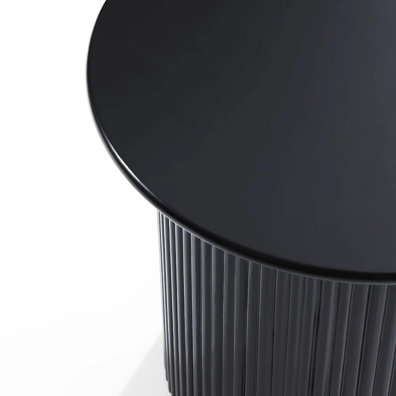 LuxenHome 15'' Small Accent Table Compact Size Black Fluted Fir & Mdf Wood Round Side Tables