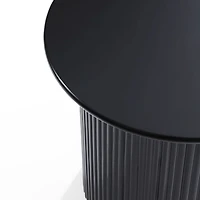 LuxenHome 15'' Small Accent Table Compact Size Black Fluted Fir & Mdf Wood Round Side Tables