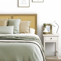LuxenHome Natural Finish Rubberwood with Rattan Panels Headboard