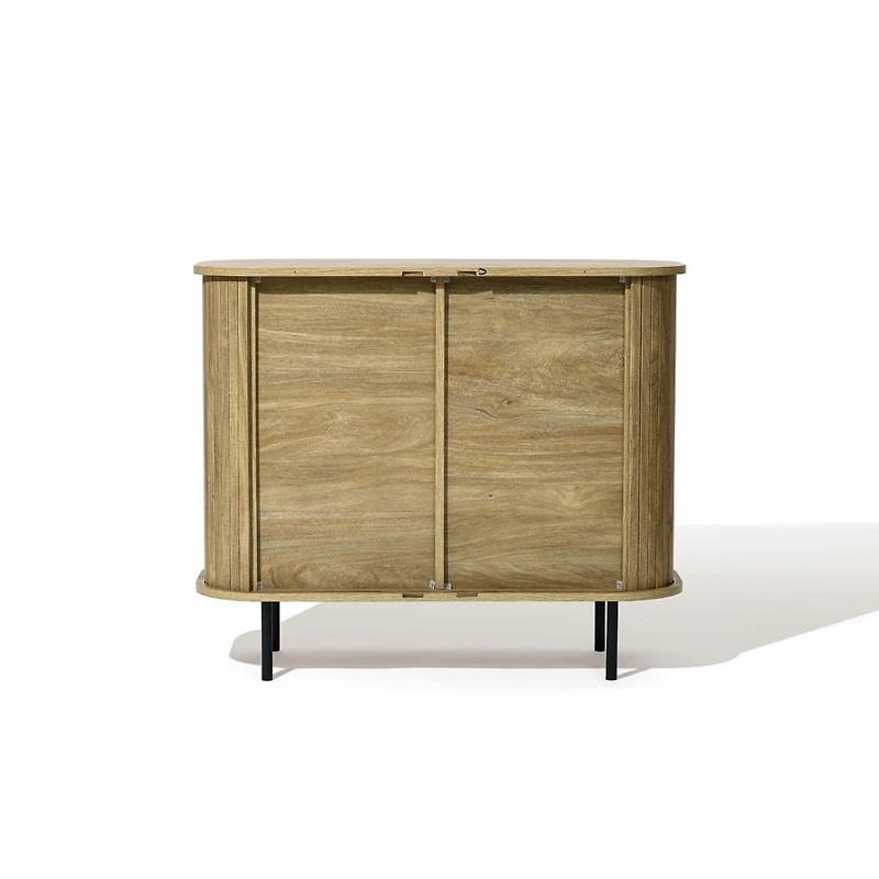 LuxenHome Mid-Century Modern 2-Door Accent Cabinet with Slatted Sliding Doors