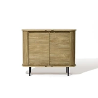 LuxenHome Mid-Century Modern 2-Door Accent Cabinet with Slatted Sliding Doors