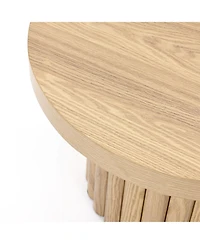 LuxenHome End Table 23.6"Wide Brown Wood Fluted Round Coffee Table and Side Table for Living Room