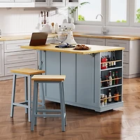 Streamdale 53" Kitchen Island with Drop Leaf, Power Outlet, Storage, Rolling Cart