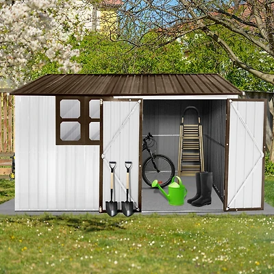 Streamdale 10'x8' Metal Garden Shed with Window, White+Coffee
