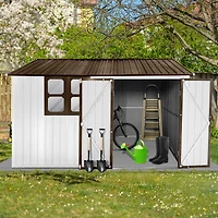Streamdale 10'x8' Metal Garden Shed with Window, White+Coffee