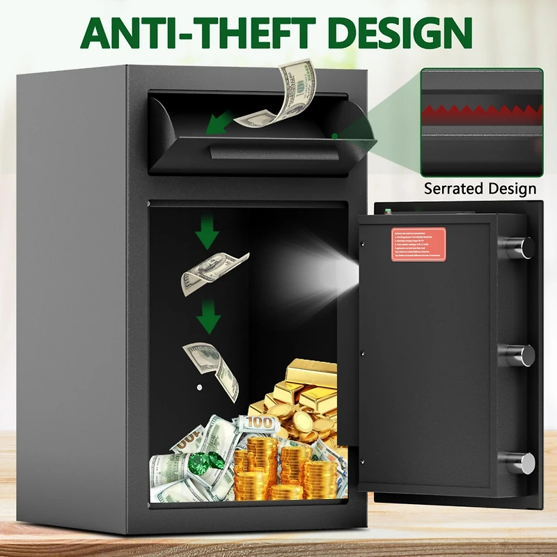 Depository Drop Safe, Front Drop Slot Lock Box with Digital Combination and Anti-Fishing, Silent Deposit Safe Box, Security Money Safe for Cash Slips