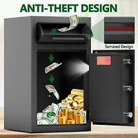 Depository Drop Safe, Front Drop Slot Lock Box with Digital Combination and Anti-Fishing, Silent Deposit Safe Box, Security Money Safe for Cash Slips