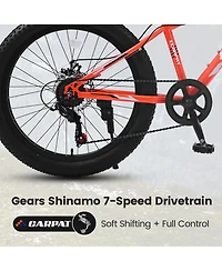 Streamdale Furniture Elecony 24 Inch Fat Tire Bike Adult/Youth Full Shimano 7 Speeds Mountain Bike, Dual Disc Brake, High-Carbon Steel Frame, Front Su