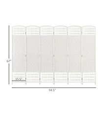 6 Panel Room Divider, Folding Privacy Screen, 5.6' Room Separator, Wave Fiber Freestanding Partition Wall Divider for Rooms, Home, Office, White