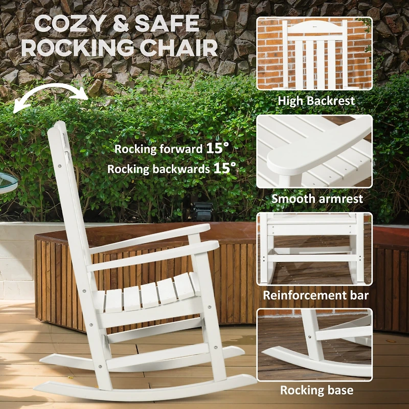 Outdoor Rocking Chair, All Weather-Resistant Hdpe Rocking Patio Chairs with Rustic High Back, Armrests, Oversized Seat and Slatted Backrest, 350lbs We