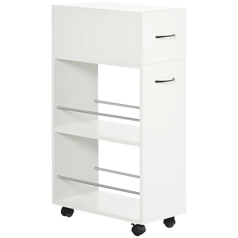 3- tier Slim Storage Cart, Rolling Narrow Kitchen Cart on Wheels for Small Place, Slide Out Side Utility Cart for Bathroom, Laundry