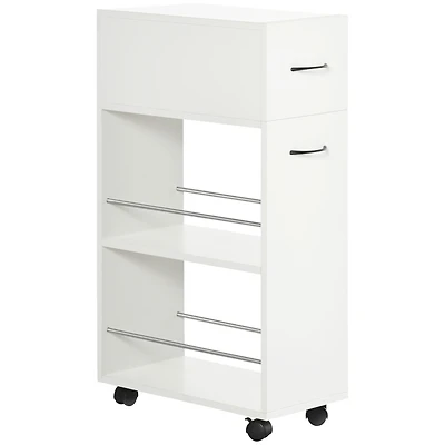 3- tier Slim Storage Cart, Rolling Narrow Kitchen Cart on Wheels for Small Place, Slide Out Side Utility Cart for Bathroom, Laundry