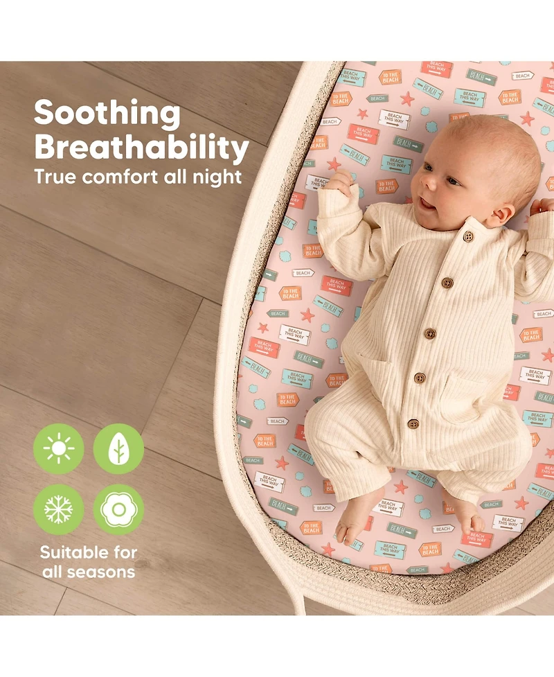 KeaBabies Bassinet Sheet for Baby Girls, Boys, 2-Pack Soothe Fitted Sheets, Bedside Mattress