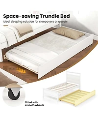 Twin Platform Bed with Trundle Pull-out Headboard & Footboard