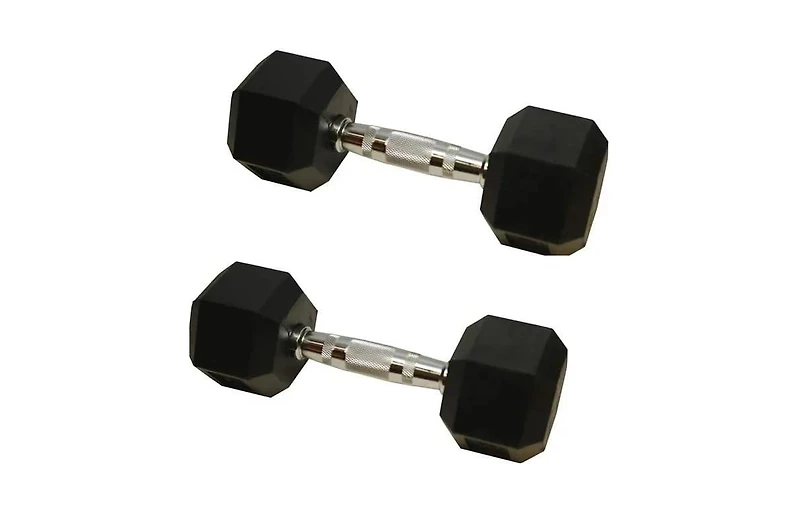 Amber Sports Barbell Rubber encased Hex Dumbbell Weights with Metal Handles for Strength Training, Full Body Workout. Sold as a Pairs