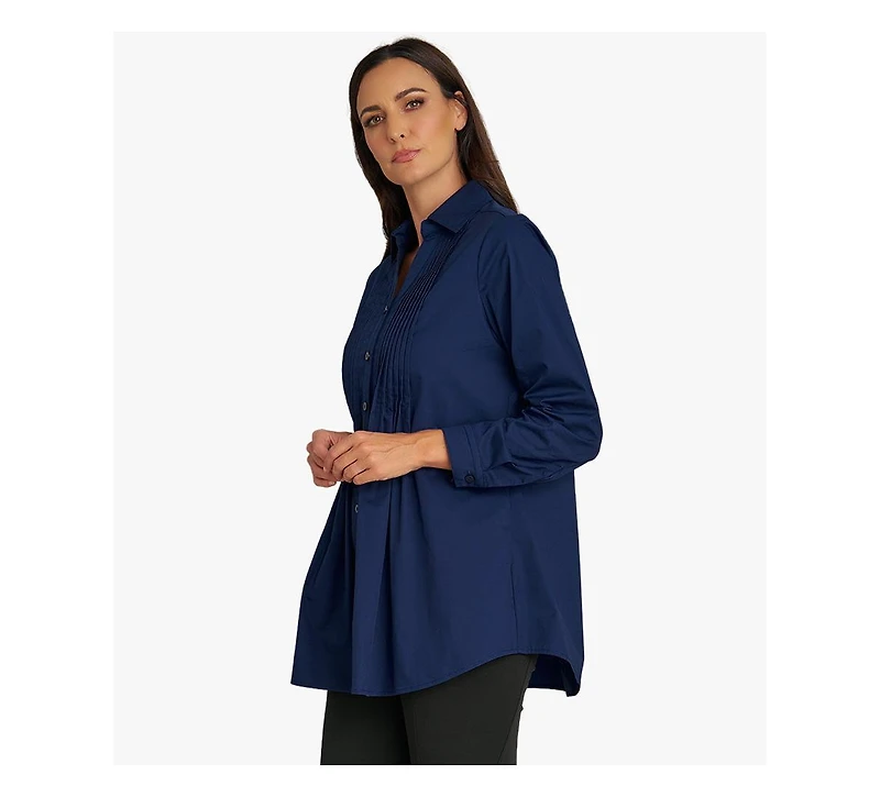 Stella Carakasi Women's Long Sleeve Cotton Poplin Pintuck Tunic