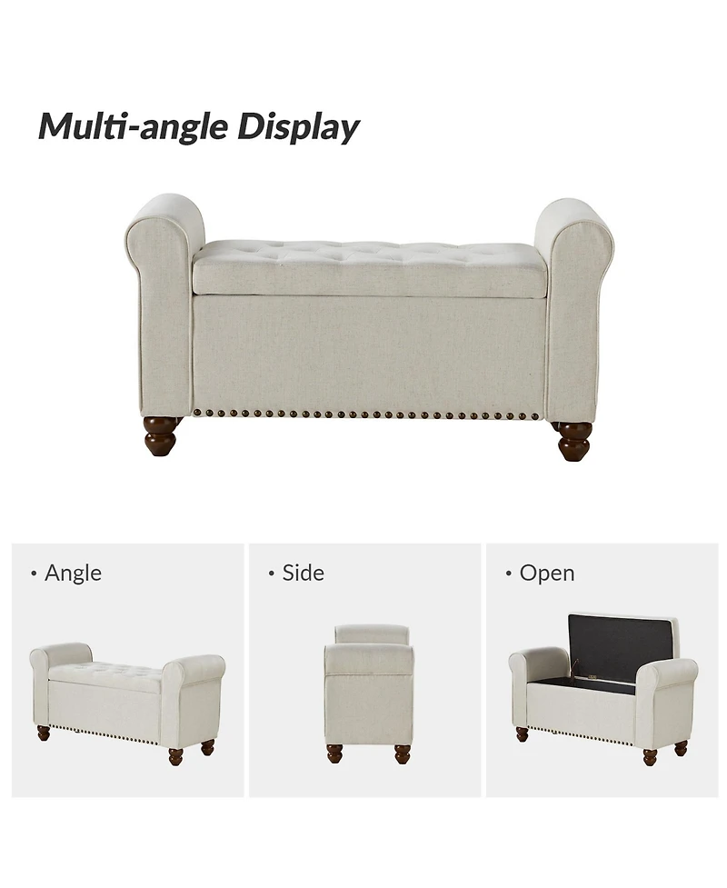 Hulala Home Transitional Carmen 43.7" Wide Storage Bench with Sturdy Wood Legs