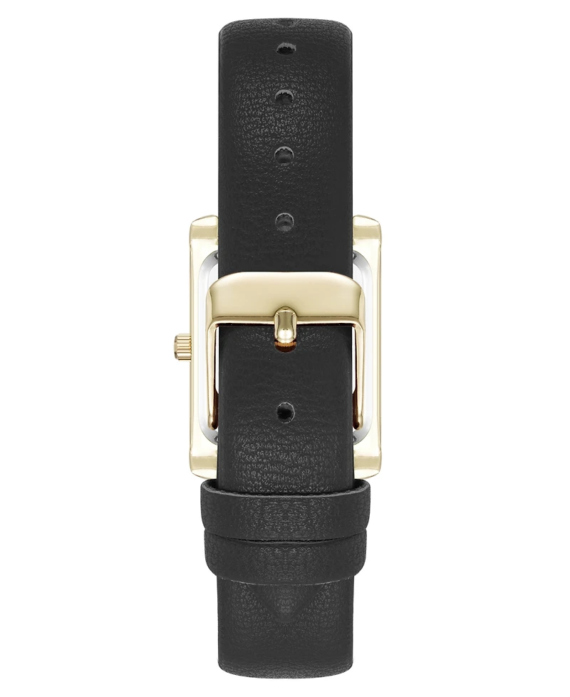 Anne Klein Women's Quartz Rectangular Black Faux Leather and Gold-Tone Alloy Metal Watch, 24mm