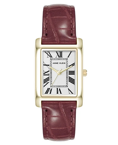 Anne Klein Women's Quartz Signature Red Crocograin Leather and Gold-Tone Alloy Metal Watch, 25mm