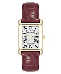 Anne Klein Women's Quartz Signature Red Crocograin Leather and Gold-Tone Alloy Metal Watch, 25mm