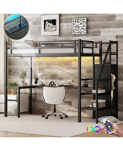 Streamdale Furniture Twin Xl Loft Bed with L-Shaped Desk and Wardrobe