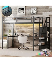 Streamdale Furniture Twin Xl Loft Bed with L-Shaped Desk and Wardrobe