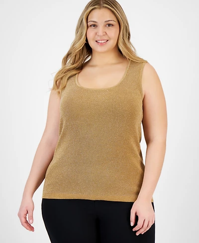 Tahari Asl Plus Metallic Rib-Knit Scoop-Neck Tank