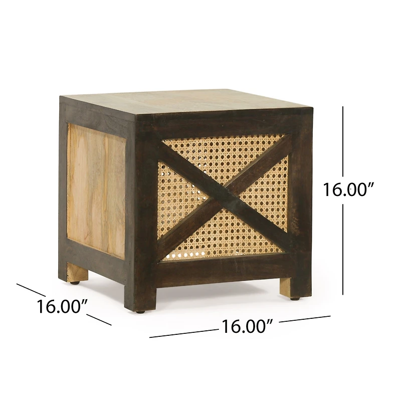 Streamdale Westby Mango Wood And Cane Square Cube Ottoman